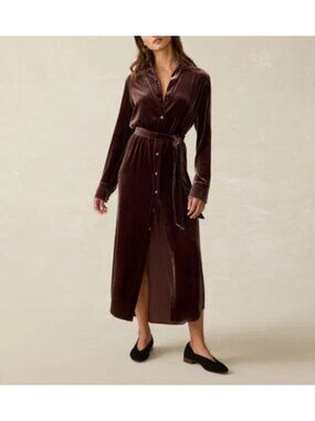 Faherty Stretch Womens Sz S Silk Velvet Riley Midi Dress In Huckleberry